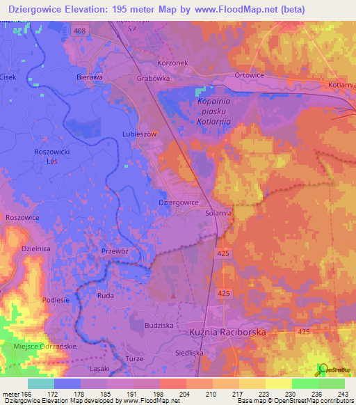 Dziergowice,Poland Elevation Map