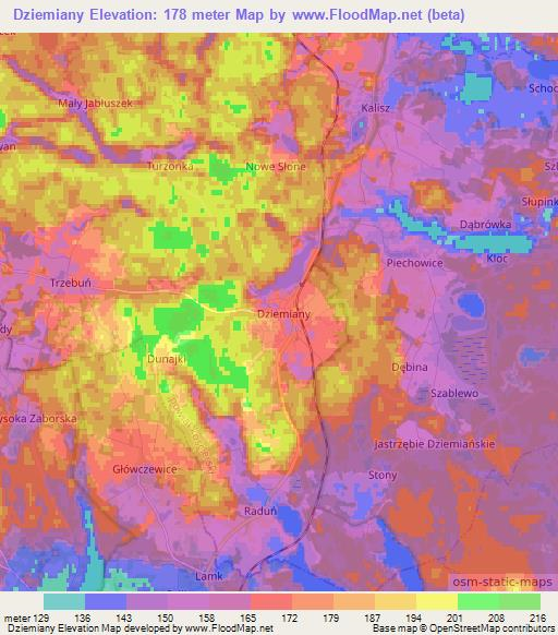 Dziemiany,Poland Elevation Map