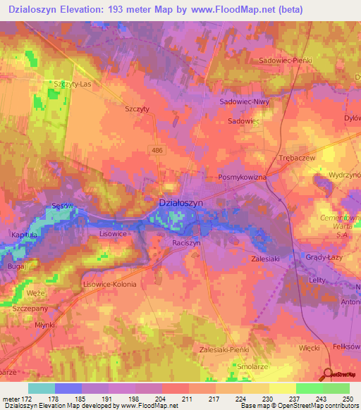 Dzialoszyn,Poland Elevation Map
