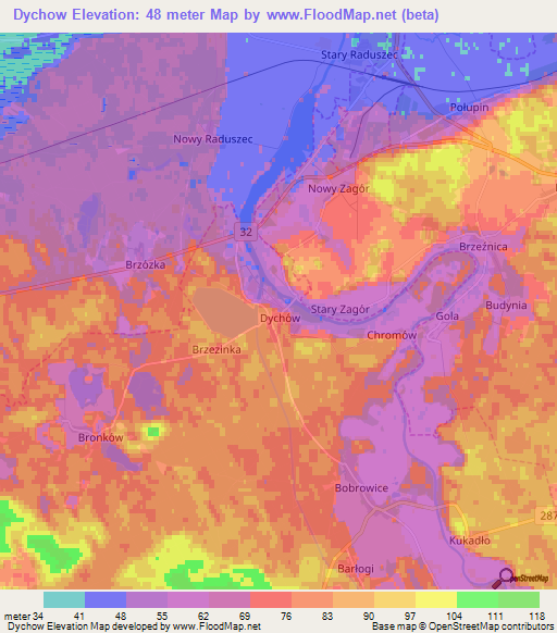 Dychow,Poland Elevation Map