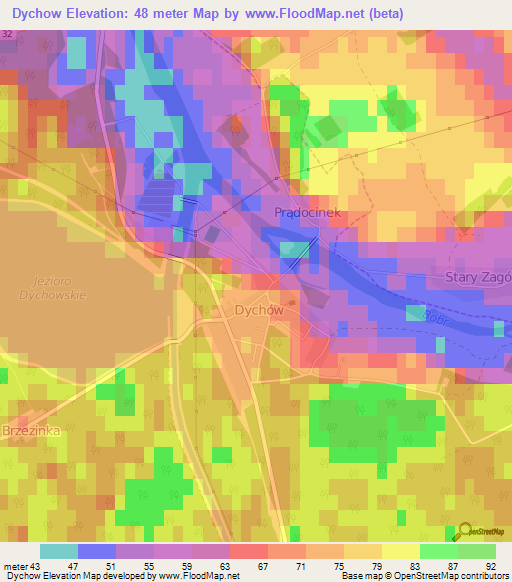 Dychow,Poland Elevation Map