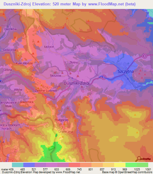 Duszniki-Zdroj,Poland Elevation Map