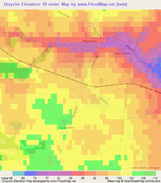 Drzycim,Poland Elevation Map