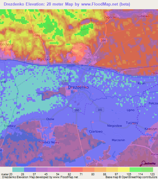 Drezdenko,Poland Elevation Map