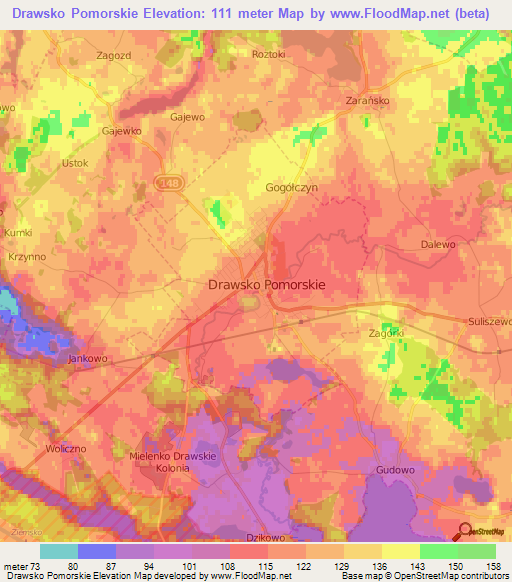 Drawsko Pomorskie,Poland Elevation Map