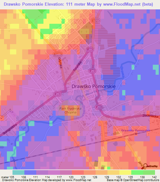 Drawsko Pomorskie,Poland Elevation Map