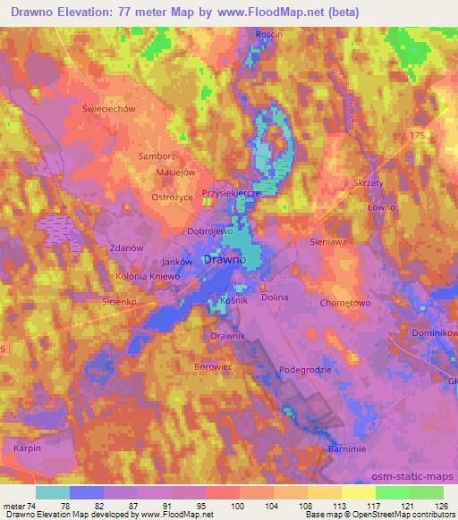 Drawno,Poland Elevation Map