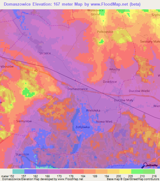 Domaszowice,Poland Elevation Map
