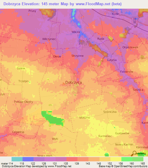 Dobrzyca,Poland Elevation Map