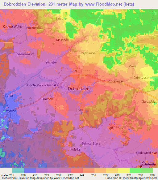 Dobrodzien,Poland Elevation Map