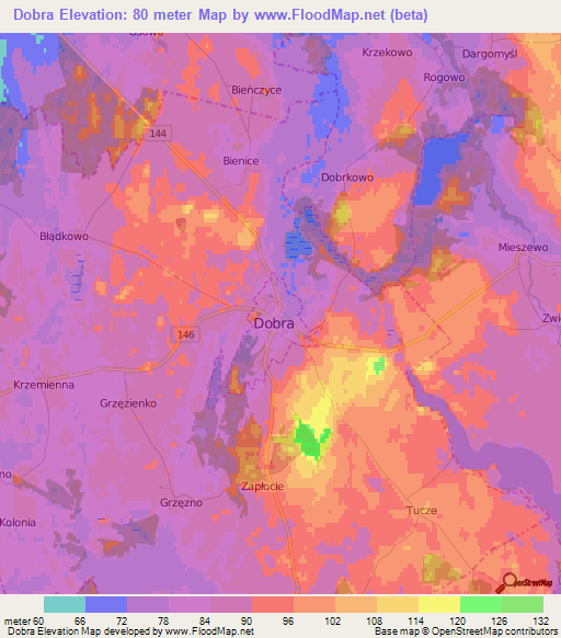 Dobra,Poland Elevation Map