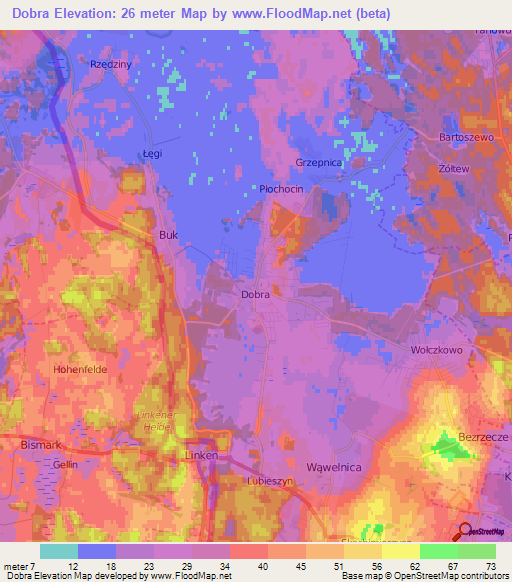 Dobra,Poland Elevation Map