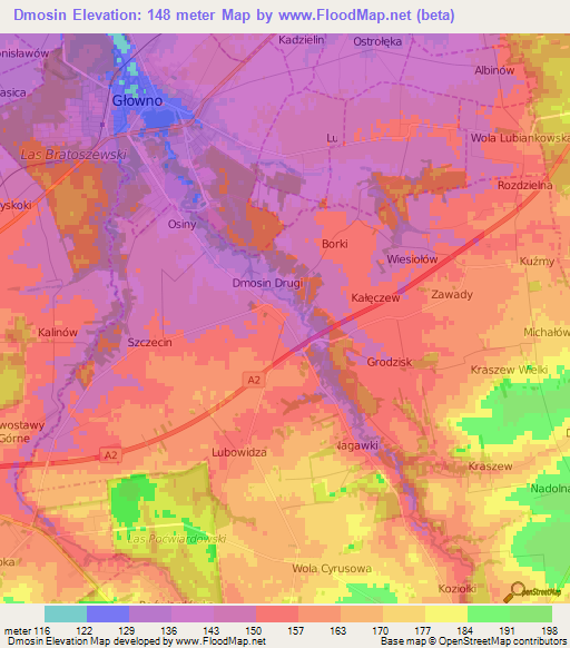 Dmosin,Poland Elevation Map