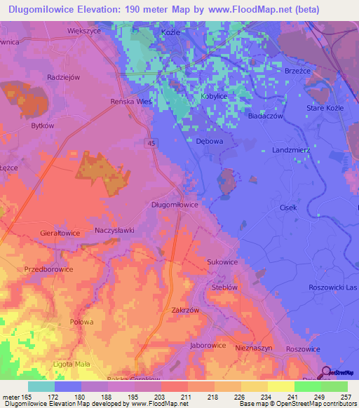 Dlugomilowice,Poland Elevation Map