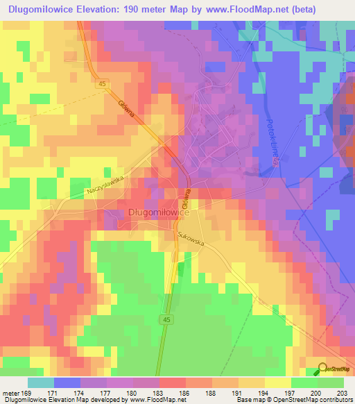 Dlugomilowice,Poland Elevation Map