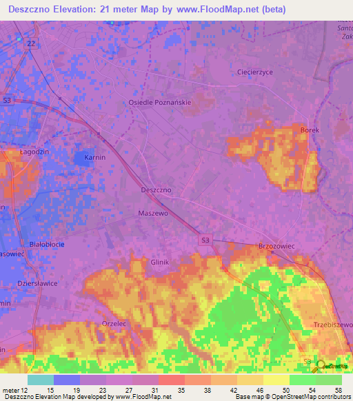Deszczno,Poland Elevation Map