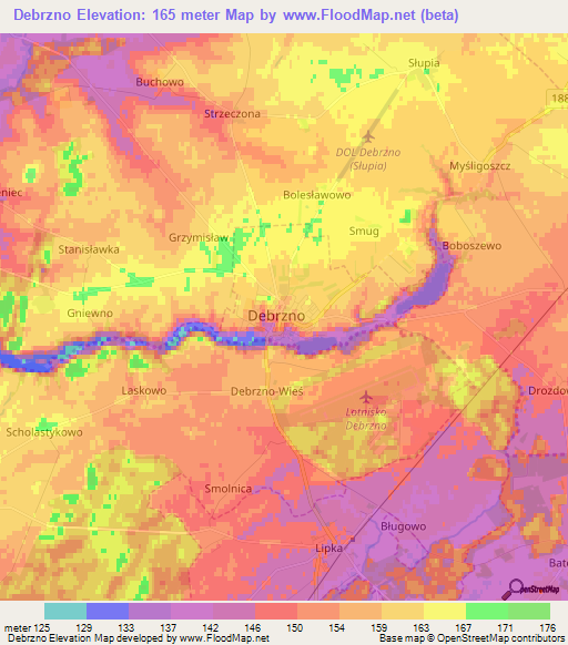 Debrzno,Poland Elevation Map