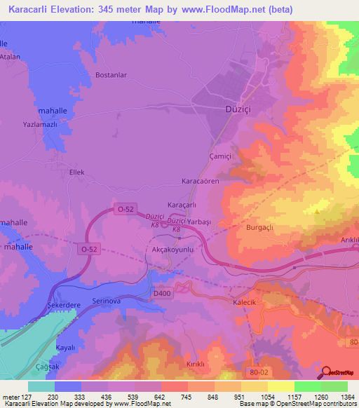 Karacarli,Turkey Elevation Map