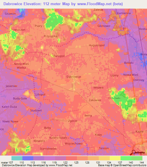 Dabrowice,Poland Elevation Map