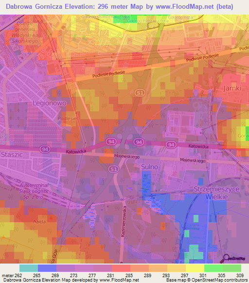 Dabrowa Gornicza,Poland Elevation Map