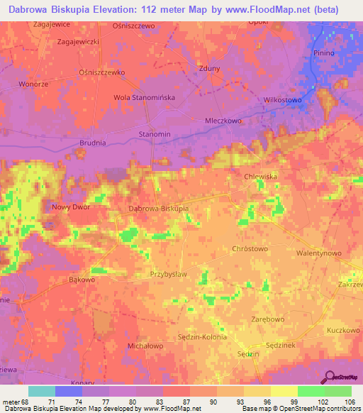 Dabrowa Biskupia,Poland Elevation Map