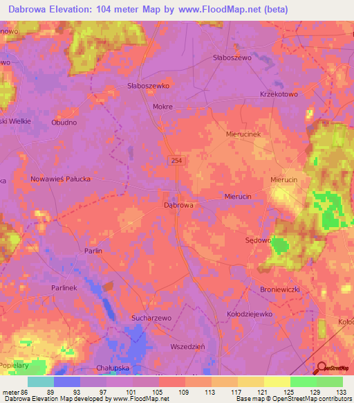 Dabrowa,Poland Elevation Map