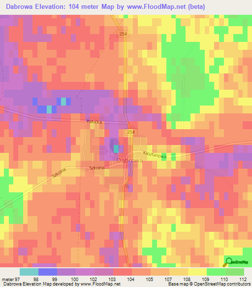 Dabrowa,Poland Elevation Map