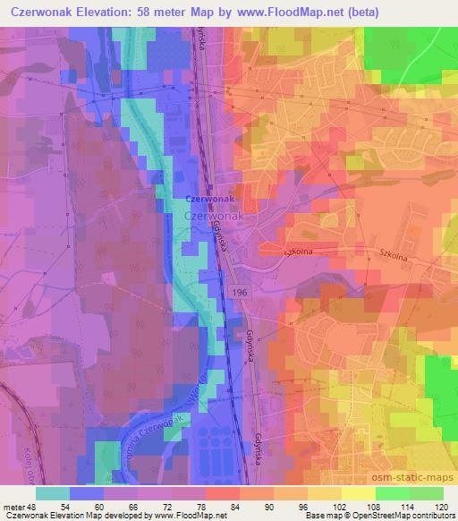 Czerwonak,Poland Elevation Map