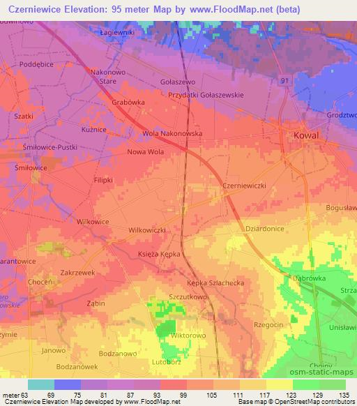 Czerniewice,Poland Elevation Map