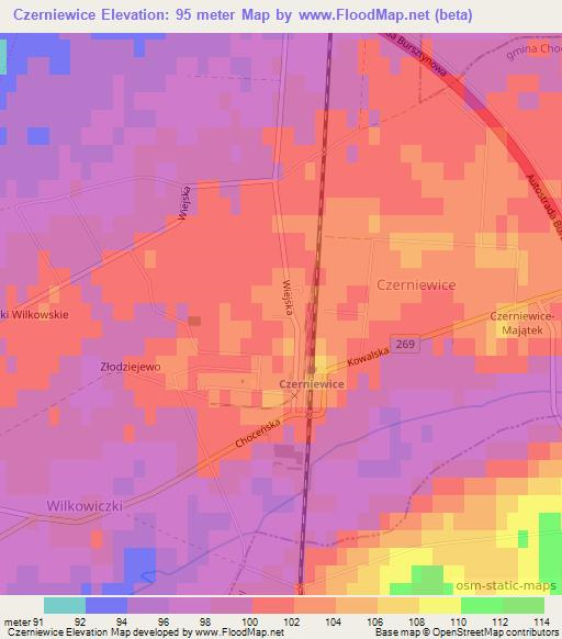 Czerniewice,Poland Elevation Map