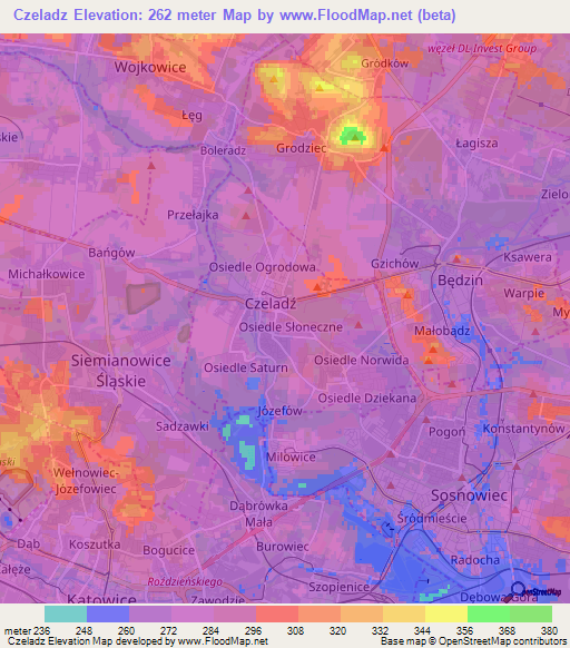 Czeladz,Poland Elevation Map