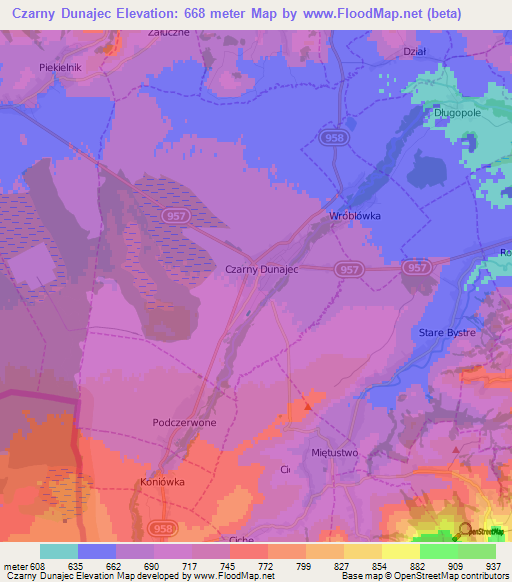 Czarny Dunajec,Poland Elevation Map