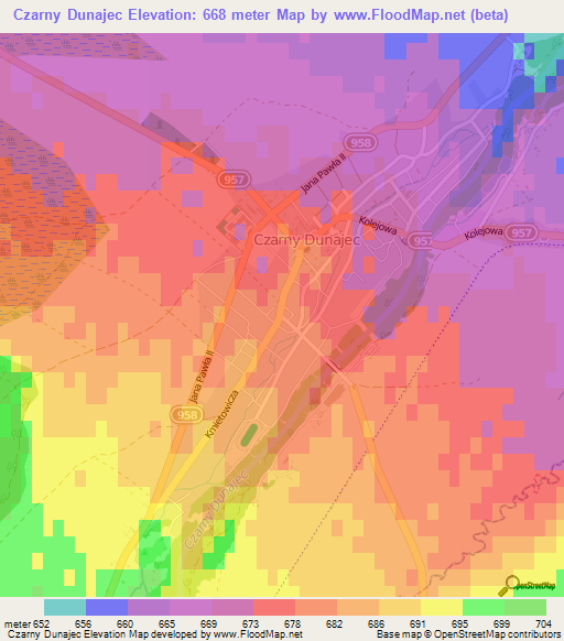 Czarny Dunajec,Poland Elevation Map