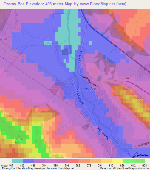 Czarny Bor,Poland Elevation Map