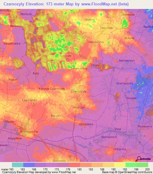 Czarnozyly,Poland Elevation Map