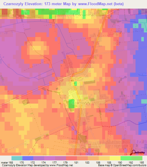 Czarnozyly,Poland Elevation Map