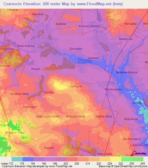 Czarnocin,Poland Elevation Map