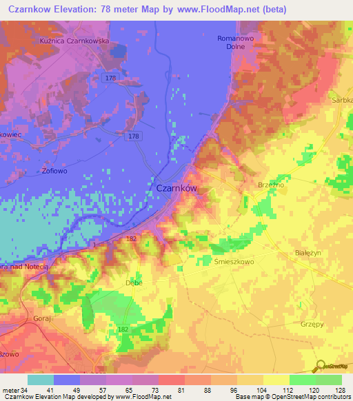 Czarnkow,Poland Elevation Map