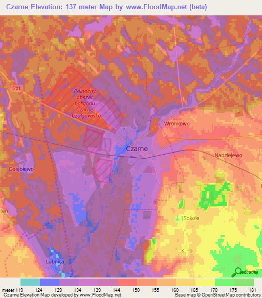 Czarne,Poland Elevation Map
