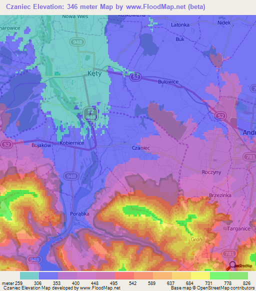 Czaniec,Poland Elevation Map