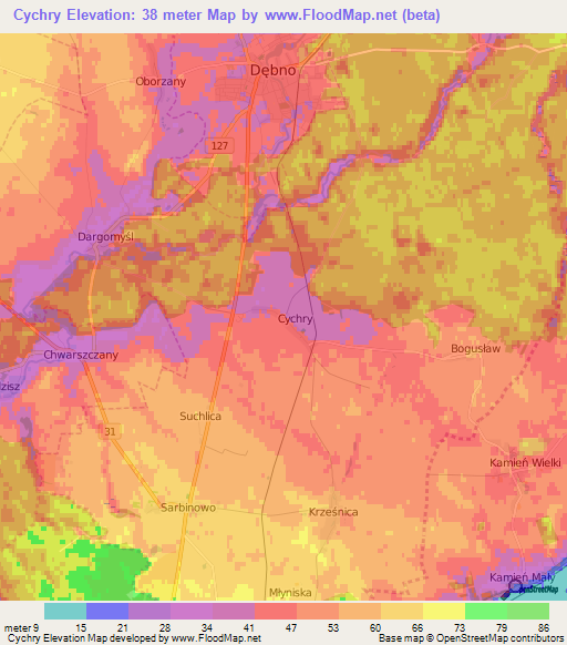 Cychry,Poland Elevation Map
