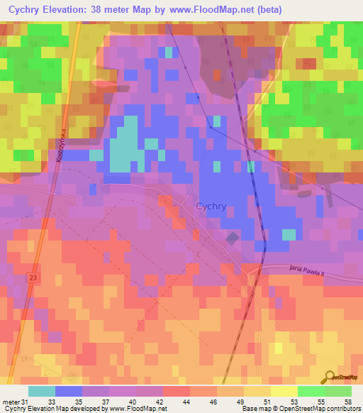 Cychry,Poland Elevation Map