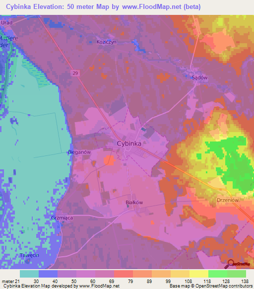 Cybinka,Poland Elevation Map