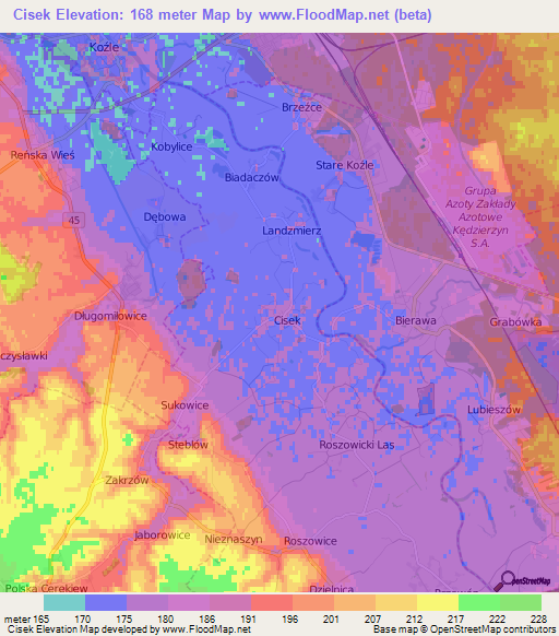 Cisek,Poland Elevation Map