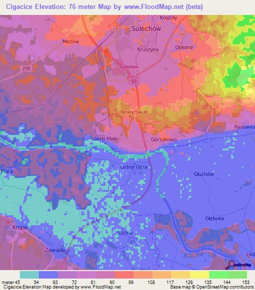 Cigacice,Poland Elevation Map