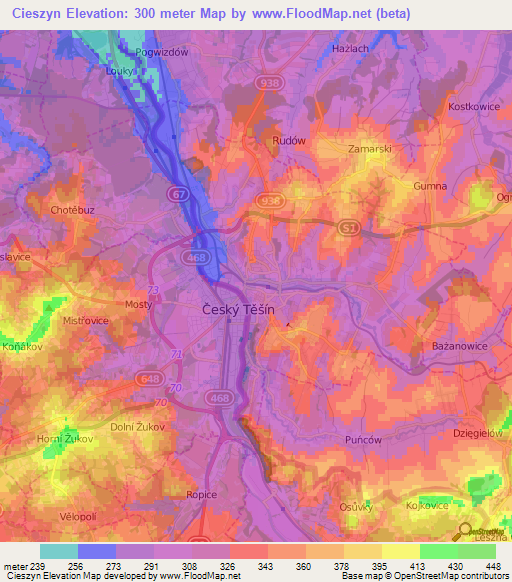 Cieszyn,Poland Elevation Map