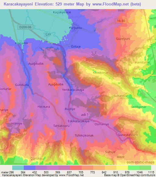 Karacakayayeni,Turkey Elevation Map