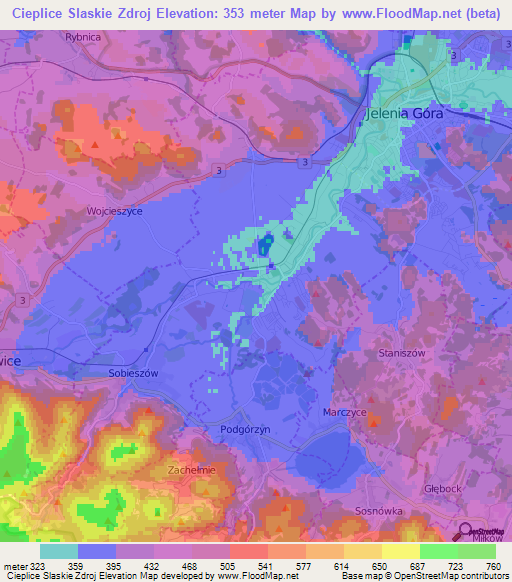 Cieplice Slaskie Zdroj,Poland Elevation Map