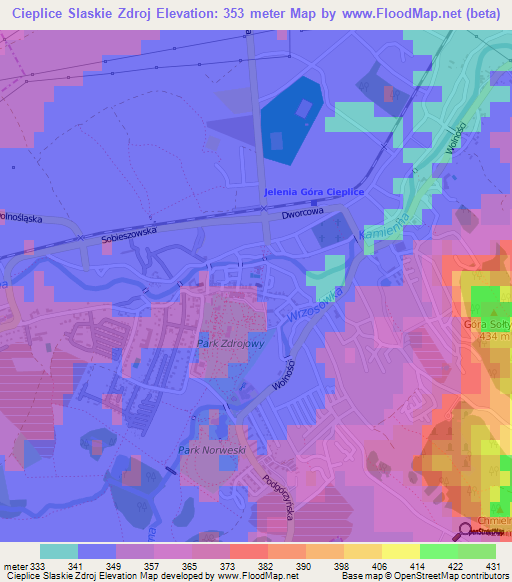 Cieplice Slaskie Zdroj,Poland Elevation Map