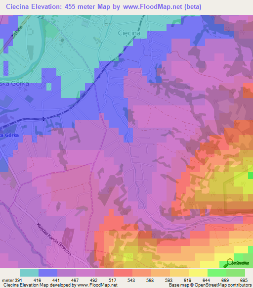 Ciecina,Poland Elevation Map